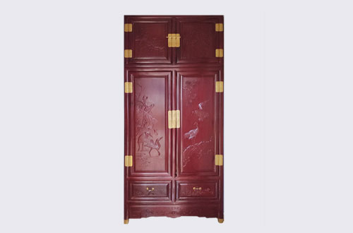 曹县高端中式家居装修深红色纯实木衣柜